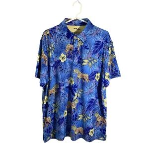 Birdie Bound Blue Jungle Print Golf Polo Shirt